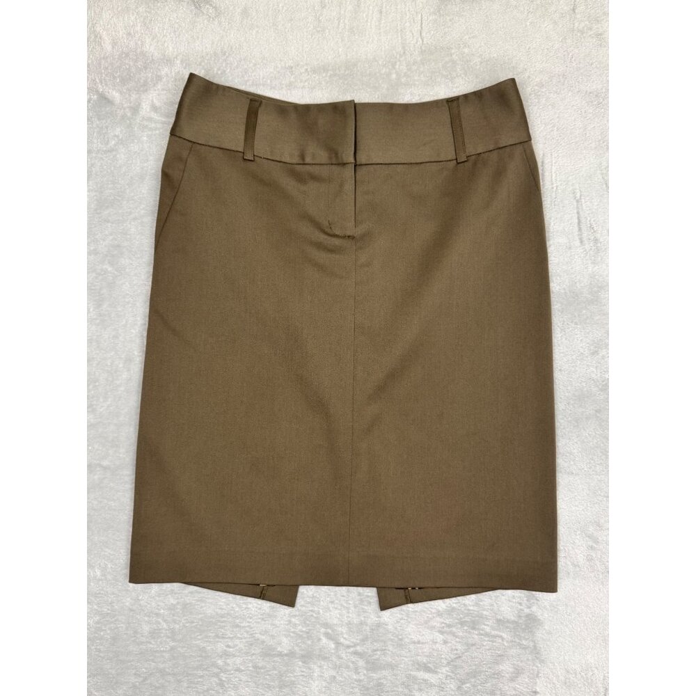 Olive Green Pencil Skirt 4 Stretch Leopard Print Lining Office Professional